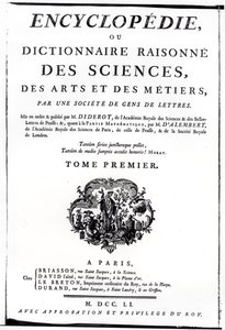 Frontispício da Enciclopédia da Ciência, Arte e Engenharia, de Denis Diderot (1713-84), publicado em Paris, em 1751 de French School