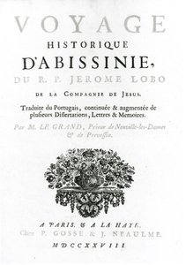 Frontispício da tradução francesa de Voyage to Abyssinia por Jeronimo Lobo (c.1596-1678) publicado em 1728 de French School