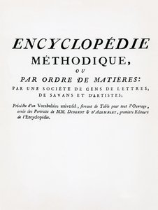 Frontispício da Enciclopédia Metódica por Ordem do Sujeito, editado por Denis Diderot e Jean Le Rond DAlembert, publicado em 1782 (impresso) de French School
