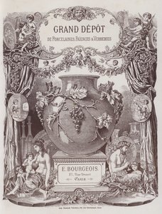 Frontispício ao catálogo do Grande Depósito de Porcelanas, Faianças e Verrerías (cor litográfica) de French School