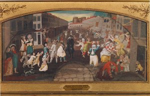 Diversão e jogos nas ruas de Paris - rue St. Antoine ... (pintura sobre tela) de French School