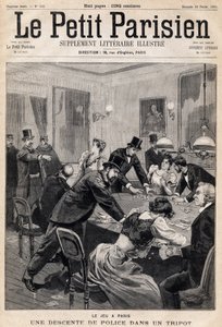 Casa de jogos em Paris: A polícia faz uma rusga num clube de jogo (casino). Um dos jornais " Le Petit Parisien" em 26/02/1893 (gravura) de French School