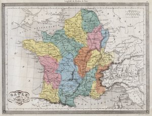 Gália dividida em províncias romanas - Placa extraída do "Atlas Universal da geografia antiga e moderna para escolas residenciais" por Vuillemin - ca. 1845 de French School