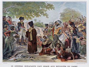General Bonaparte fez graças às revoltas do Cairo - em "Victoires et Conquêtes des Armees Francaises", Paris, n.d. século XIX. de French School