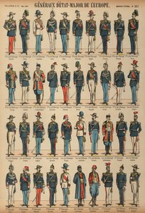 Oficiais do Estado-Maior e uniformes de exércitos de todo o mundo (gravação colorida) de French School