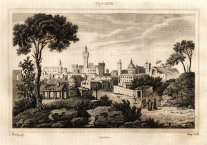 Vista geral de Siena (Siena) na Toscana, gravura de C. Deveze em "Itália pitoresca", editora Amable Coste de French School