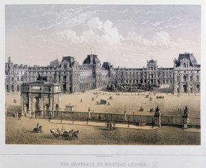 Vista geral do novo Louvre: Arco do Carrossel - Gravura do século XIX. de French School