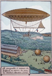 O aerostato de vapor aerável do Giffard sobre o Parque Chalais de French School