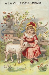 Menina, acariciar, cordeiro de French School