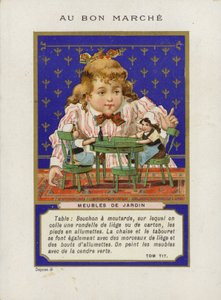 Menina, tocando, com, bonecas, e, miniatura, mobília, Meubles, de, jardin de French School
