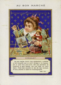 Menina, tocando, bonecas, quadro, chevalet de French School