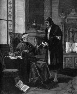 Girolamo Fracastoro, conhecido como FRACASTOR (1478-1553), humanista e médico italiano, apresenta o seu poema ao Cardeal Bembo. de French School