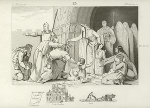 Dar esmola aos pobres, reinado de Clotário III, rei da Nêustria e Borgonha, séc. VII de French School