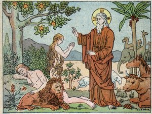 Deus: 6º dia da criação - in "História Sagrada em 120 imagens", ed. Maison de la Bonne Presse, Paris. Maison de la Bonne Presse, Paris de French School
