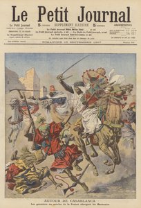 Goumiers atacando marroquinos perto de Casablanca (litografia a cores) de French School