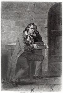 Gracchus Babeuf (1760-97) esfaqueando-se (gravura) (foto p - b) de French School
