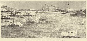 Grandes manobras navais de 1891, em Toulon; a esquadra força o passe (gravura) de French School