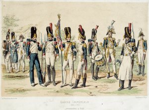 Grenadiers um pé da Guarda Imperial de Napoleão I (entre 1804 e 1814). Gravura do século XIX. Paris, Artes Decorativas de French School