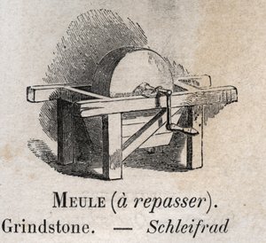Grindstone em "o vocabulário ilustra palavras comuns" por Armand Le-Brun. 1890 de French School