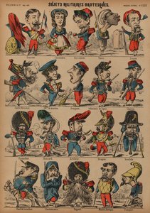 Grotescas caricaturas militares (gravuras coloridas) de French School