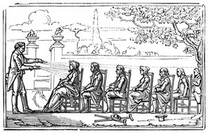 Grupo de terapia magnética, ilustração de Magnetic Therapeutics por Baron du Potet, 1863 de French School
