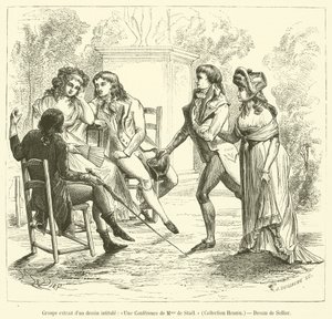 Grupo extraído de um desenho intitulado, Une Conference de Madame de Stael, Collection Hennin (gravura) de French School