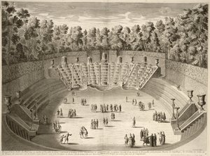 Bosque do salão de baile, Versalhes, de Les Plans, perfis e elevações da cidade e Palácio de Versalhes, gravado por Lucas, publicado c.1715 de French School