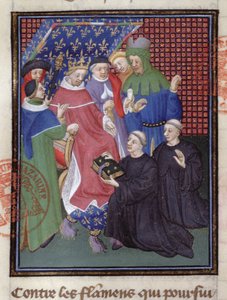 Guillaume de Nangis (d.1300 ou 1303) apresenta seu livro a Philippe IV le Bel, rei da França de 1285-1314 (vellum) (detalhe de 239257) de French School