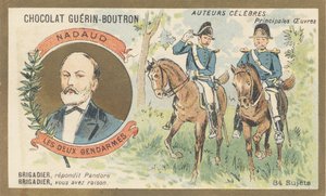 Gustave Nadaud (1820-1893), goguettier francês, poeta e compositor, autor de "Les deux gendarmes" ou "Pandora", obra satírica proibida pelo regime de French School