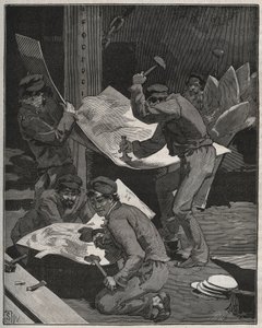 Martelagem e montagem de peças da Estátua da Liberdade feita por Frederic Auguste Bartholdi (1834-1905). Gravura a partir de 1880 em "Les arts et metiers illustres" de Adolphe BITARD. de French School