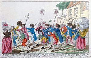 Chefes de dois dos guardas dos reis mortos em 5 de outubro de 1789 em Versalhes pela máfia parisiense são levados em triunfo a Paris de French School