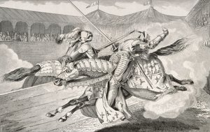 Henri II (1519-59) é fatalmente ferido em uma justa durante as celebrações do casamento de sua filha, de &39;Histoire de France&39; por Colart, publicado em 1840 de French School