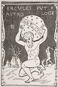Hércules segurando o mundo de costas enquanto Atlas recolhe as maçãs das Hespérides, de &39;Les Arts au Moyen Age&39;, publicado em 1873 de French School