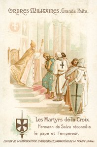 Hermann von Salza, Grão Mestre dos Cavaleiros Teutónicos, traz uma reconciliação entre o Papa Gregório IX e o Imperador Frederico II de French School