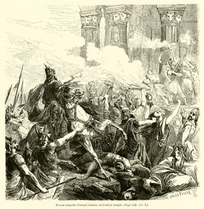 Tempestades de Hircan Shechem e queima o templo (gravura) de French School