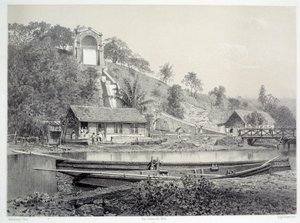 História das colónias francesas: vista do castelo de água ou do canal de Gueydon em Fort de France na Martinica (Antilhas), Chartres musee des Beaux Arts do final do século XIX de French School