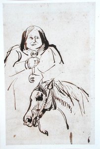 Honore de Balzac (1799-1850) e seu cavalo (caneta e tinta sobre papel) de French School