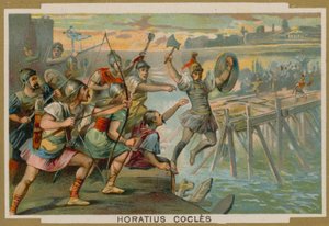 Horácio Cocles, soldado romano, defendendo o Pons Sublicius contra o exército invasor do rei de Clusium, século 6 aC de French School