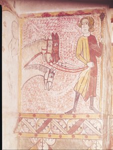 Cavaleiro segurando as rédeas de três cavalos, da parede norte, c.1265 de French School
