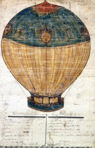 O balão de ar quente dos irmãos Montgolfier. Desenho original. 1782 de French School