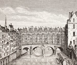 Casas na Ponte Saint-Michel, Paris, 1875 de French School