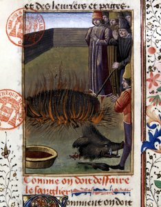 Como depecer um javali - no "Livro de Caça de Gaston Phoebus, Conde de Foix, Senhor de Bearn". de French School