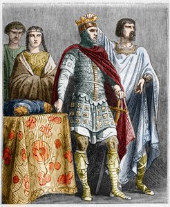 Hugues o Grande (897-956) coroa Raoul ou Rodolphe de Borgonha (cerca de 890 - 936), Duque de Borgonha e Rei de França. Gravura em "Histoire De France En Cent Paintings de Paul Lehugeur "1891 de French School