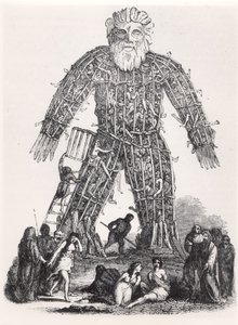 Sacrifício Humano por Druidas Gauleses em um Homem de Vime, de Magasin Pittoresque, 1833 de French School