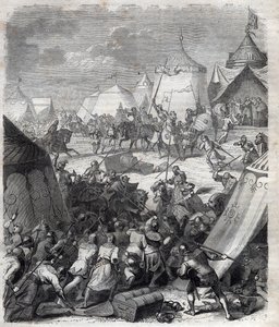 Guerra dos Cem Anos: Batalha de Poitiers (1356). Gravação em "História dos Papas (...) Crimes da Rainha Rei e Imperadores através dos séculos" por Maurice Lachatre de French School