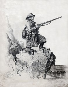Caçador com o seu cão. (desenho de French School