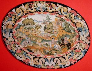 Cena de caça, c.1710-35 (bordado sobre tela) de French School