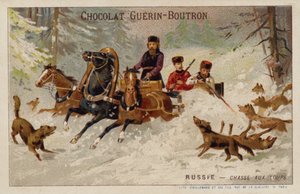 Caça aos lobos, Rússia (chromolitho) de French School