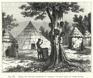 Cabanas dos selvagens modernos de África (gravura) de French School