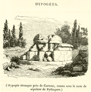 Hipogeu etrusco perto de Cortona, conhecido como o sepulcro de Pitágoras (gravura) de French School